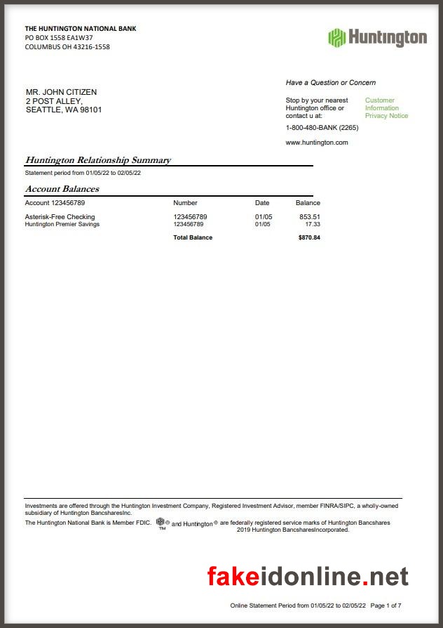 Huntington Editable Word Bank Statement